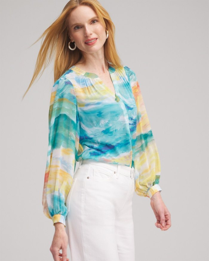 Chicos Watercolor Print Blouse - Lemon Blossom