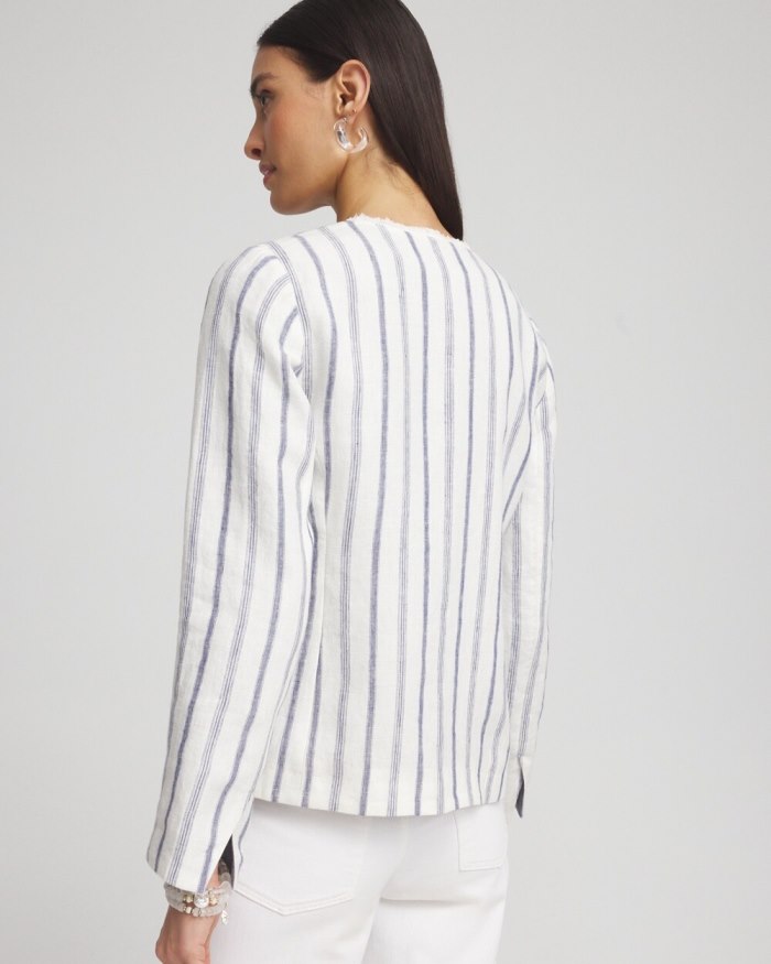 Chicos Stripe Linen Frayed Jacket - Alabaster