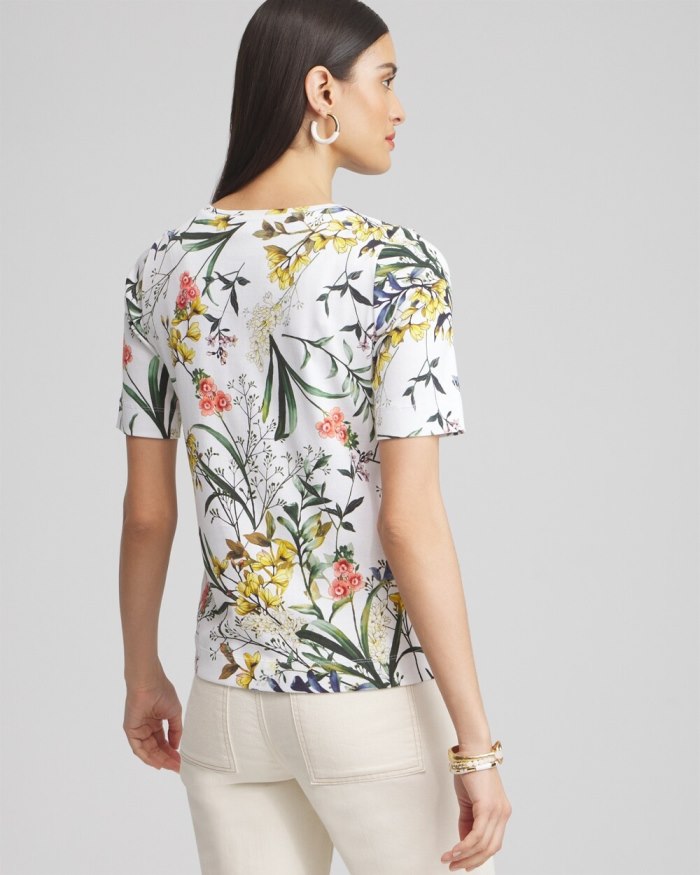 Chicos Floral Everyday Elbow Sleeve Tee - Alabaster