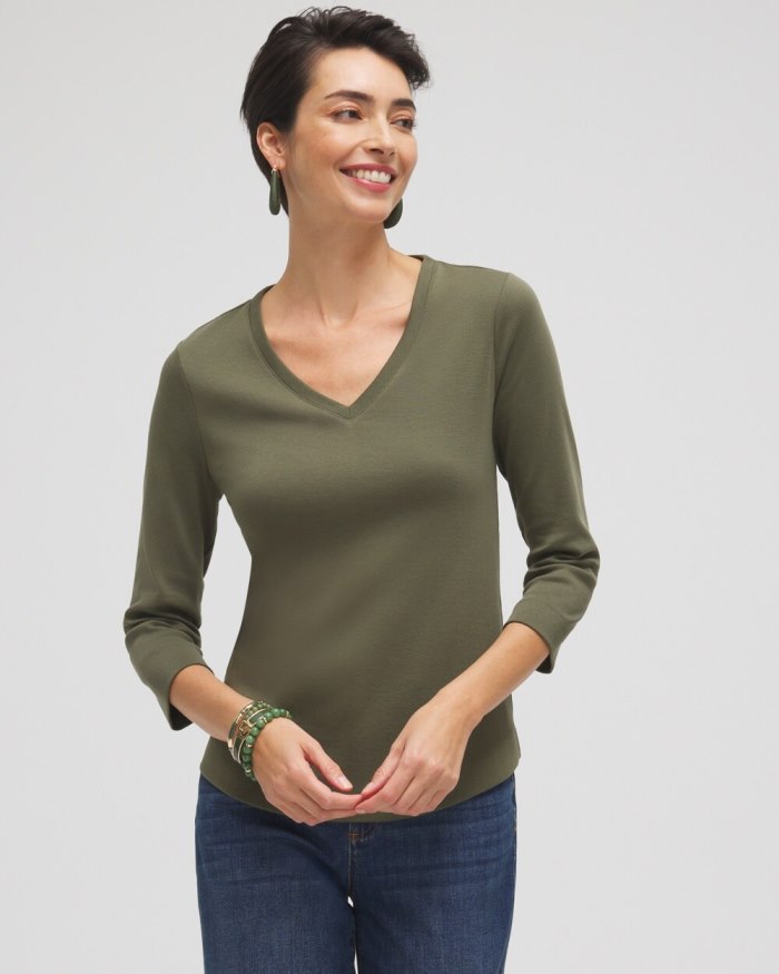 Chicos Everyday 3/4 Sleeve Tee - Olive