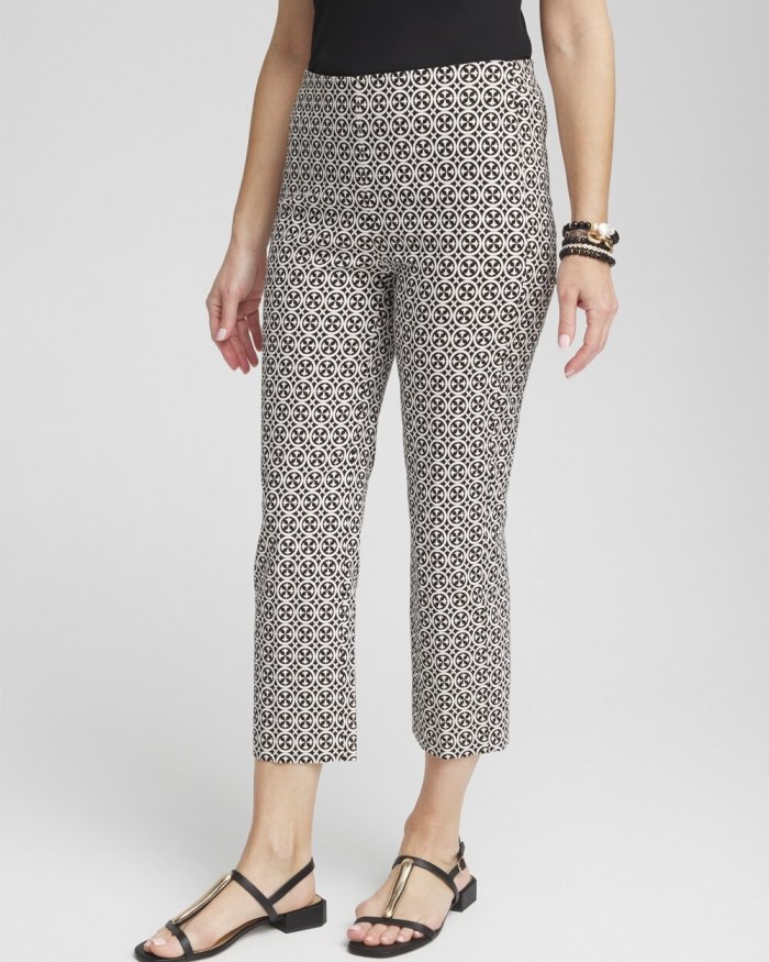 Chicos Juliet Tile Print Straight Cropped Pants - Black/Alabaster