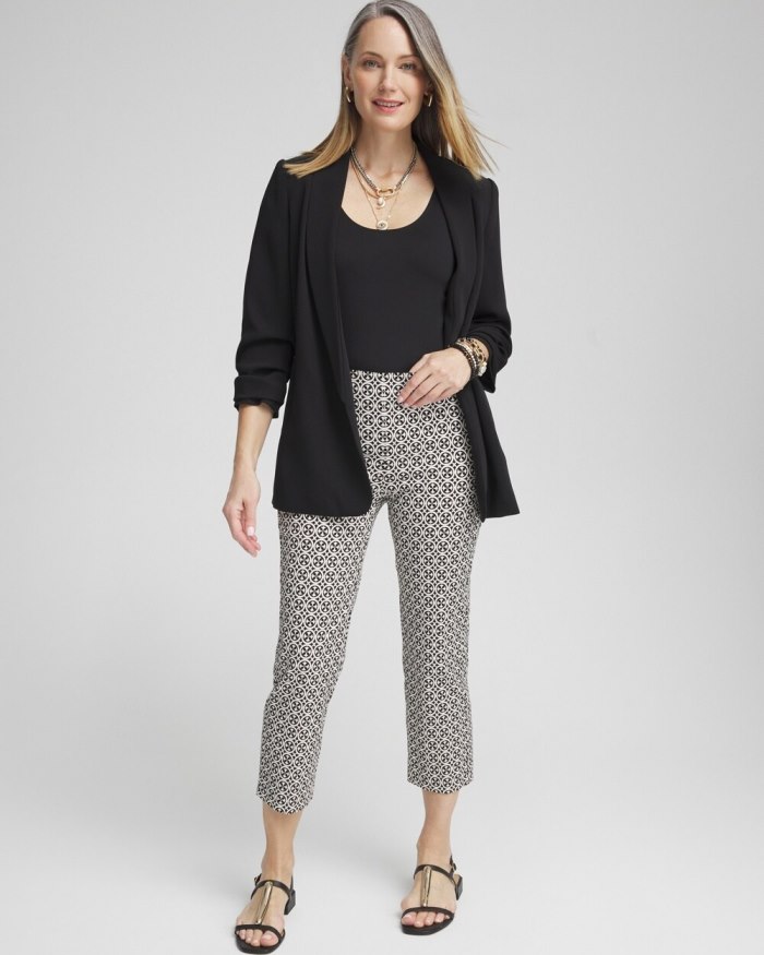 Chicos Juliet Tile Print Straight Cropped Pants - Black/Alabaster