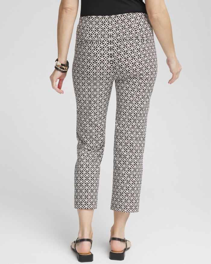 Chicos Juliet Tile Print Straight Cropped Pants - Black/Alabaster