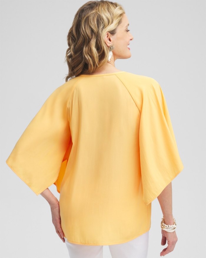 Chicos Satin Keyhole Neck Blouse - Mango Sorbet