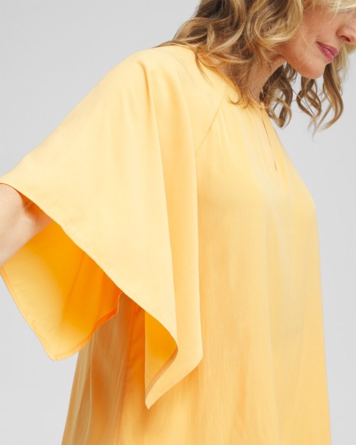 Chicos Satin Keyhole Neck Blouse - Mango Sorbet