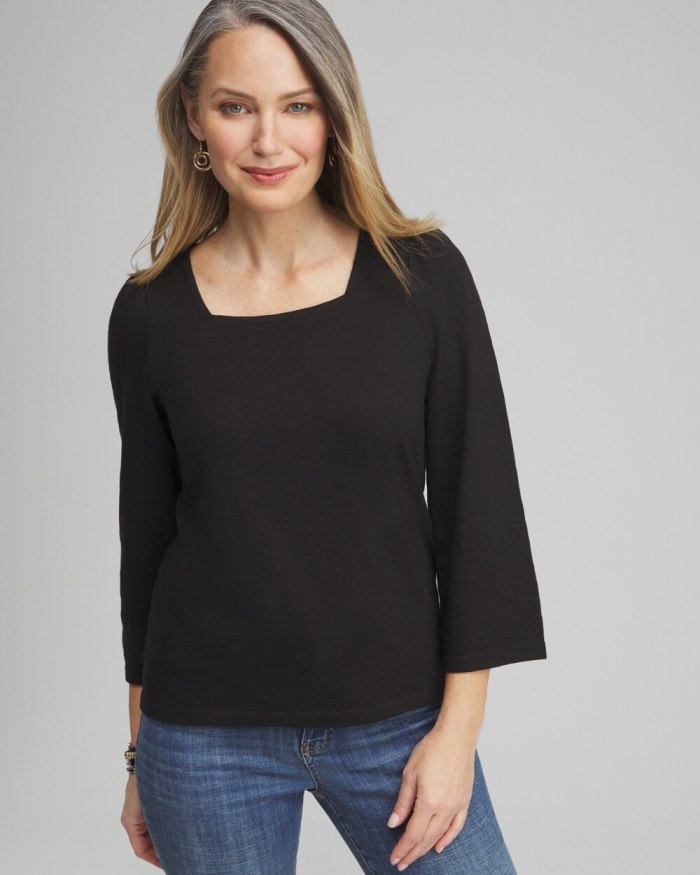 Chicos Square Neck Bell Sleeve Top - Black