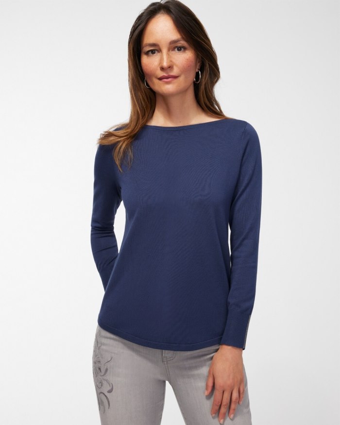 Chicos Caviar Bead Pullover Sweater - Midnight Tide