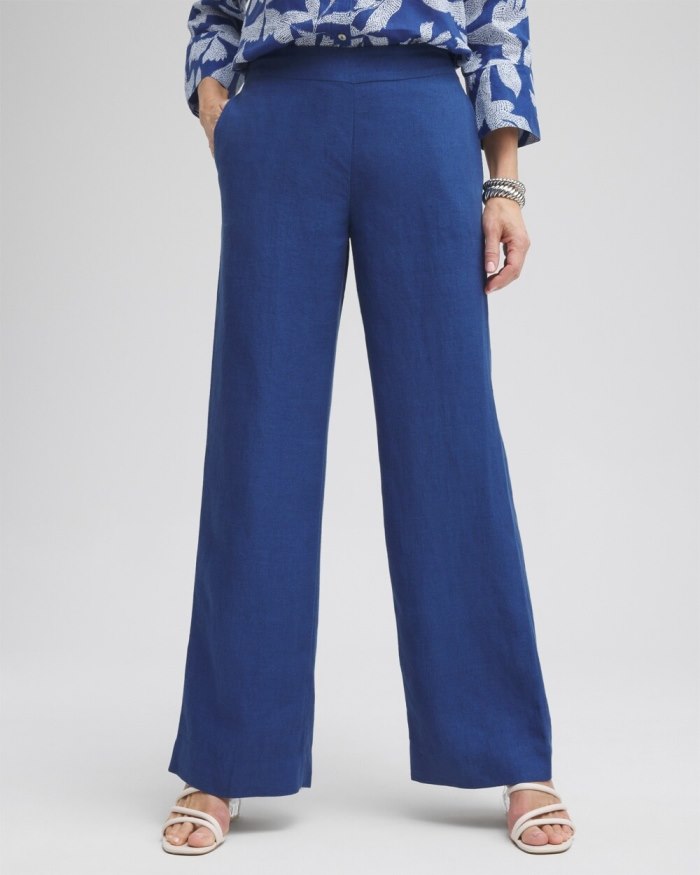 Chicos Linen Trouser Flare Pants - Naval Indigo