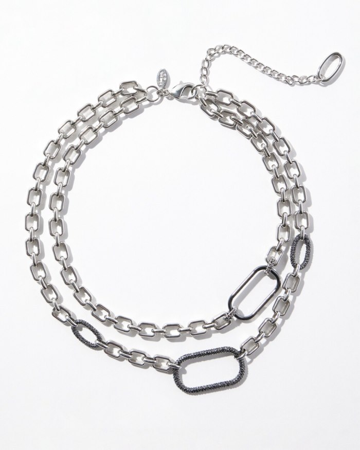 Chicos Pav Double Strand Necklace - Silver