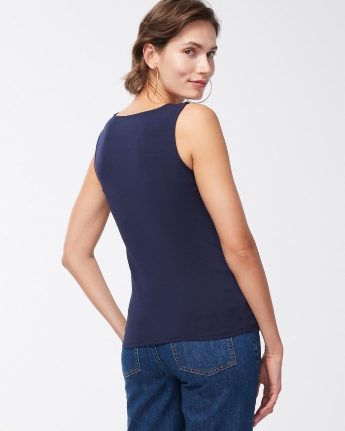 Chicos Contour Cotton Navy Square Neck Tank - Classic Navy