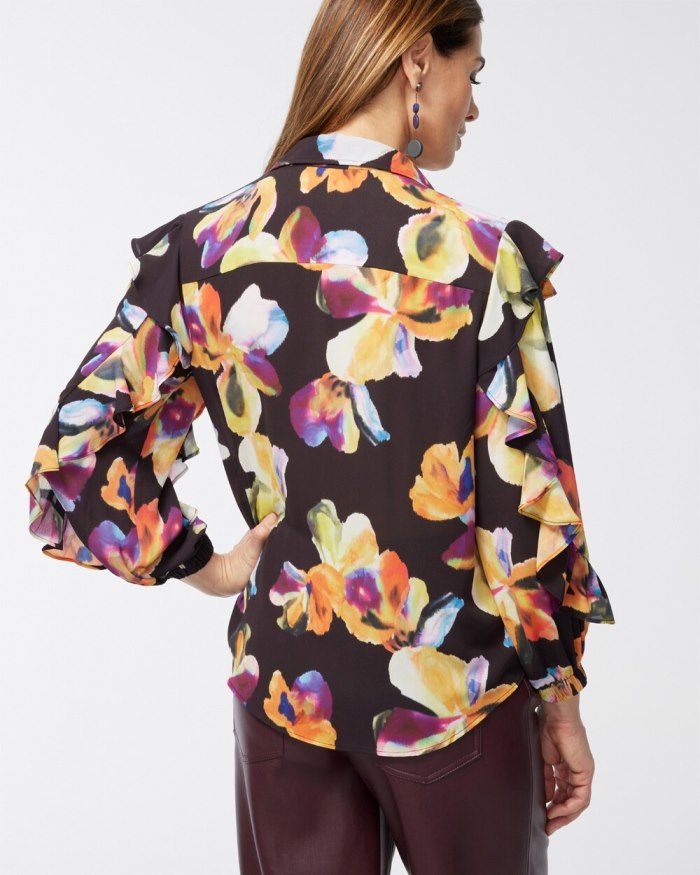 Chicos Chiffon Botanical Shirt - Black