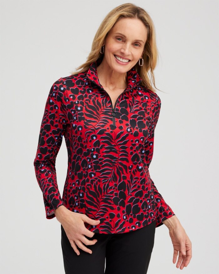 Chicos Zenergy UPF Animal Print Long Sleeve Top - Love Letter Red