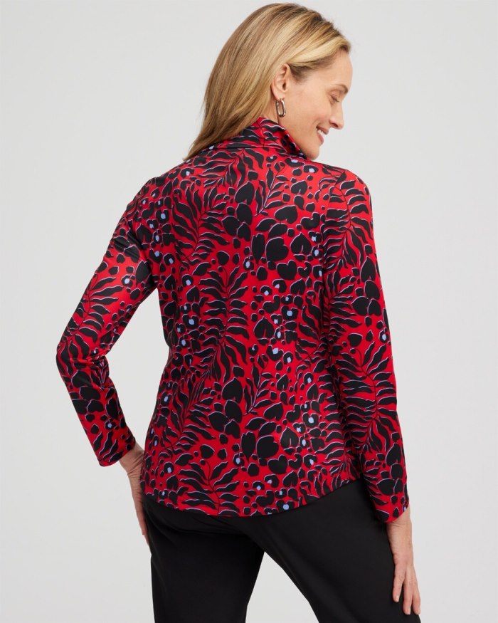 Chicos Zenergy UPF Animal Print Long Sleeve Top - Love Letter Red