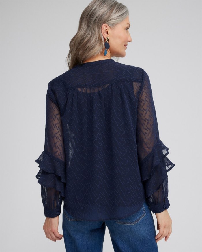 Chicos Ruffle Sleeve Top - Classic Navy