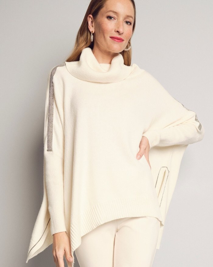 Chicos Ball Chain Knit Poncho - English Cream