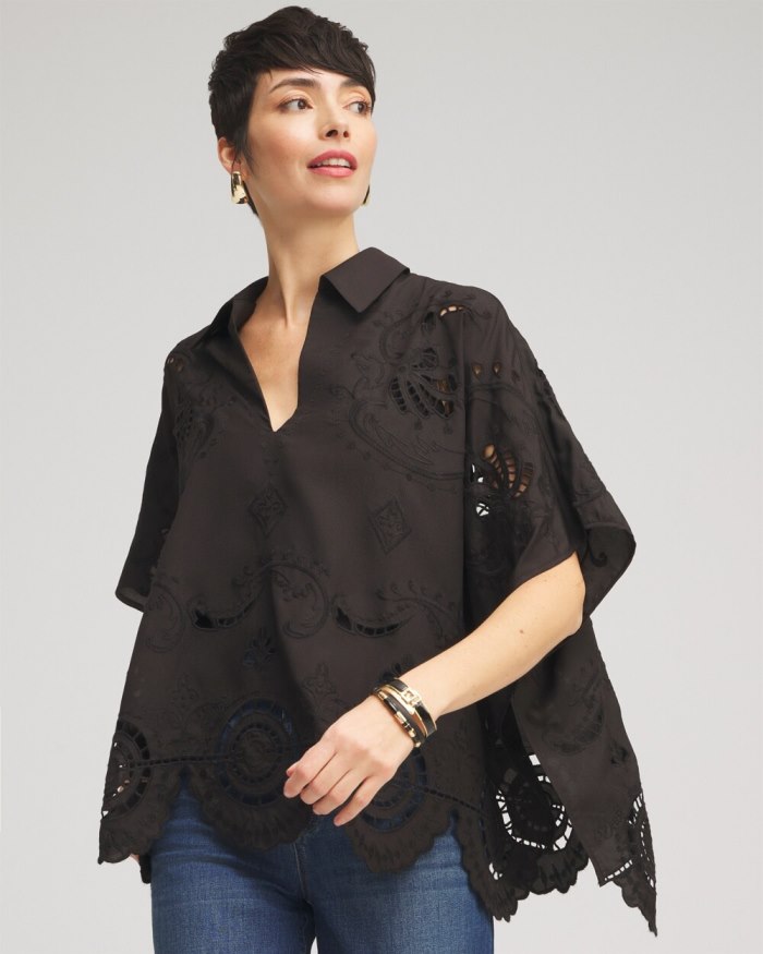 Chicos Eyelet Poncho - Black