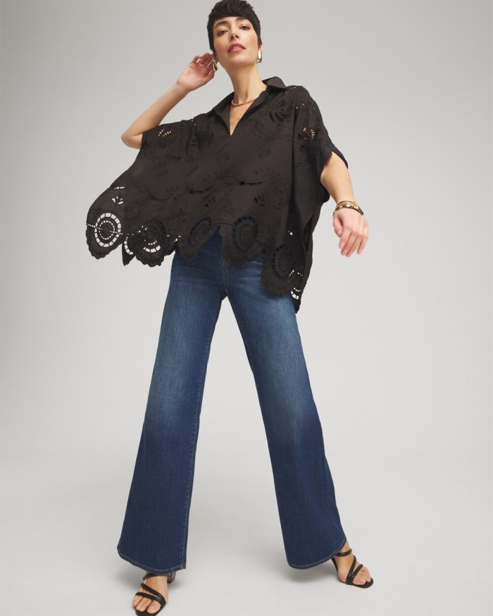 Chicos Eyelet Poncho - Black