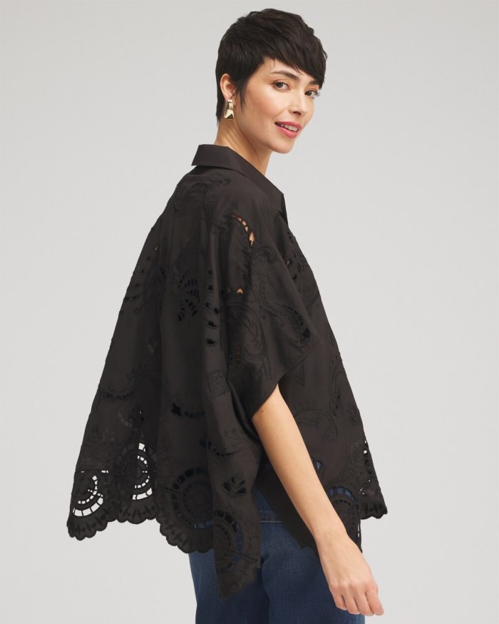 Chicos Eyelet Poncho - Black