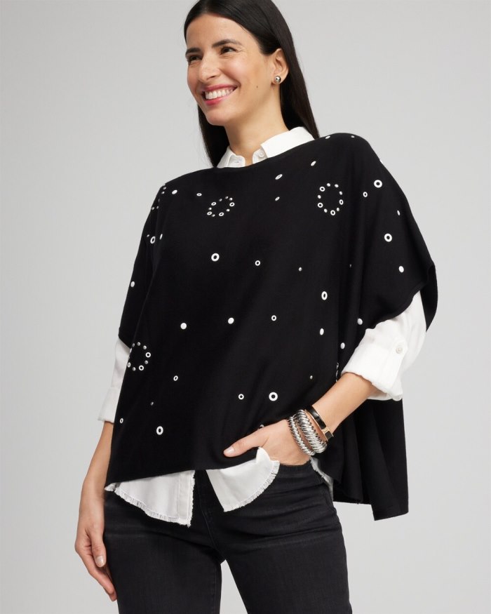 Chicos Embellished Poncho - Black