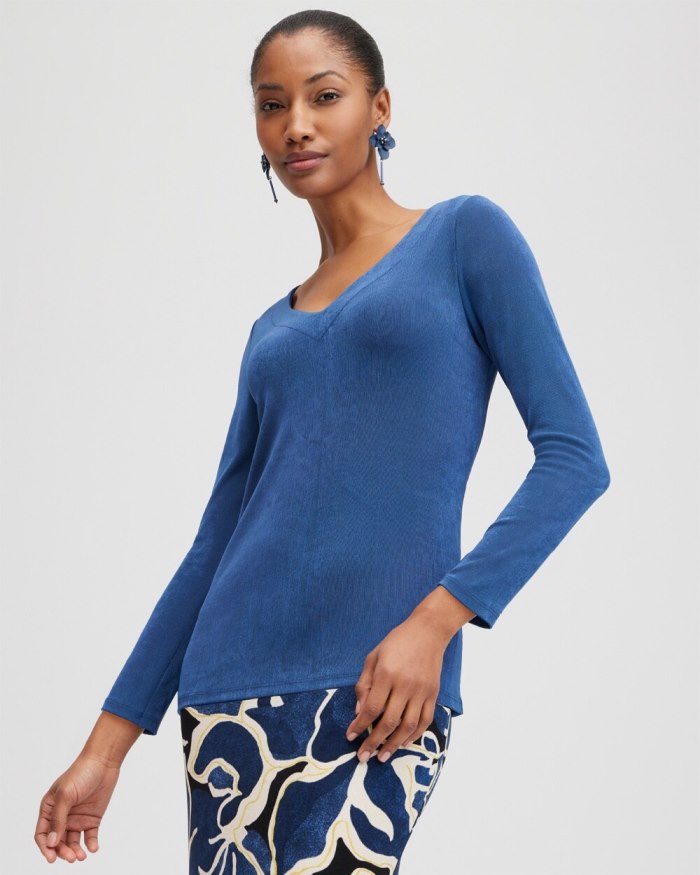 Chicos Travelers V-neck Layering Top - Azores Blue