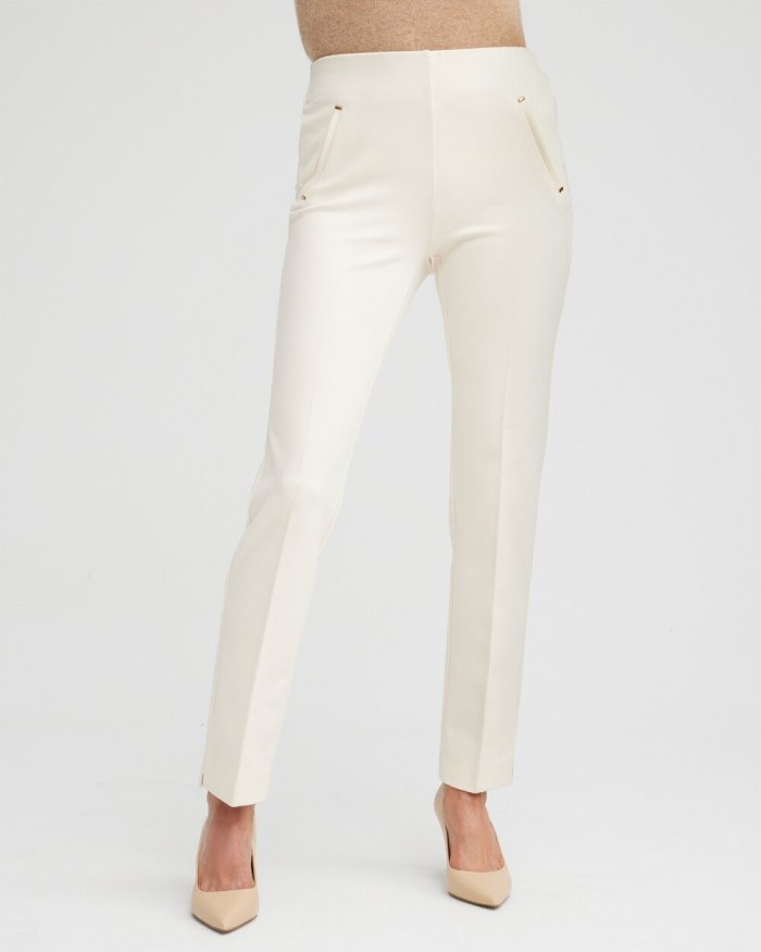 Chicos Juliet Ponte Trim Detail Ankle Pants - English Cream