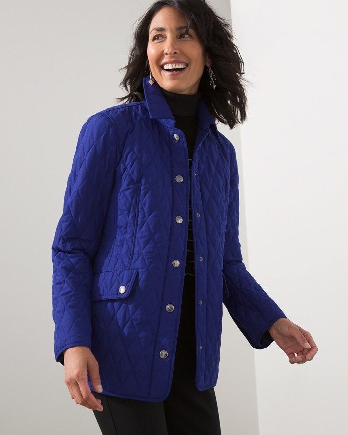 Chicos Quilted Mid-Length Jacket - Seafaring Blue