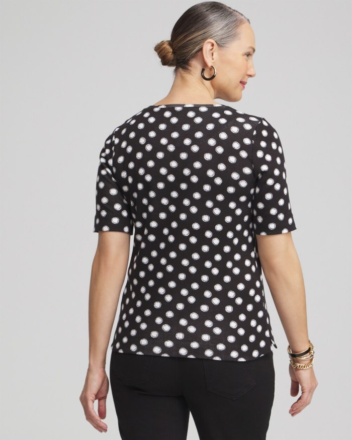 Chicos Polka Dot Everyday Elbow Sleeve Tee - Black