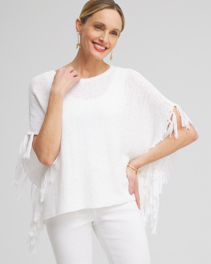 Chicos Fringe Knit Poncho - Alabaster