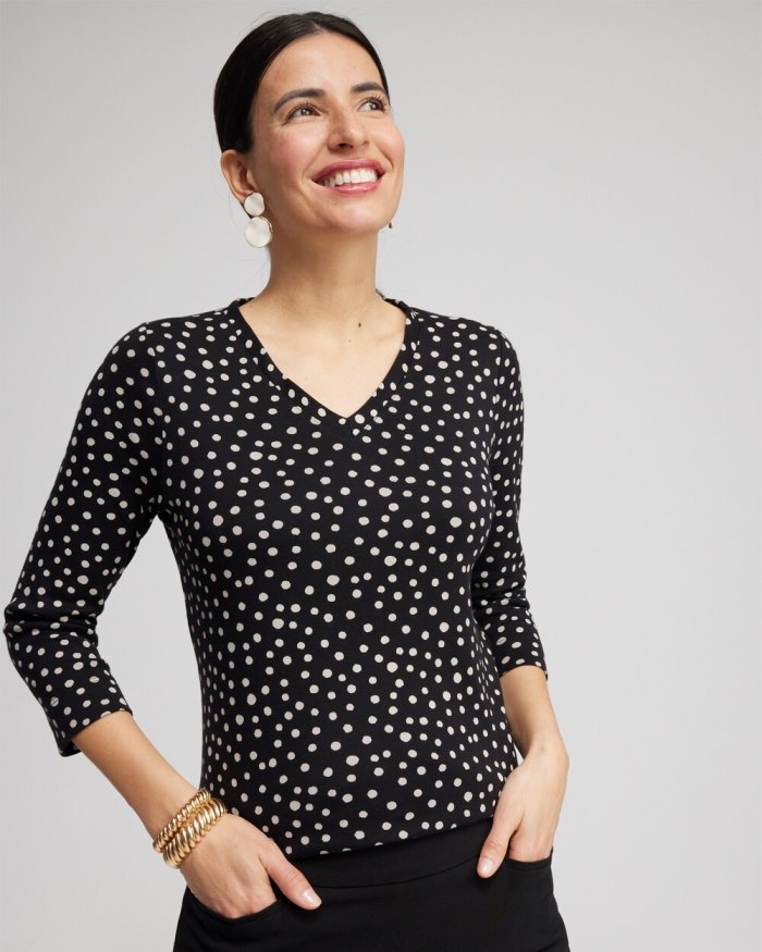 Chicos Polka Dot Everyday 3/4 Sleeve Tee - Black