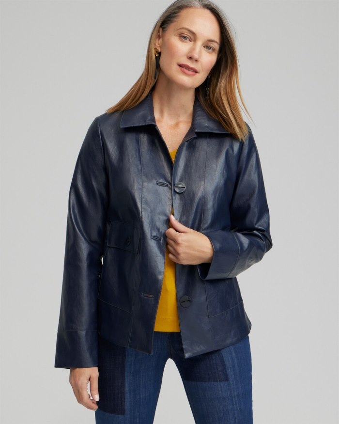 Chicos Faux Leather Cropped Jacket - Constellation Blue