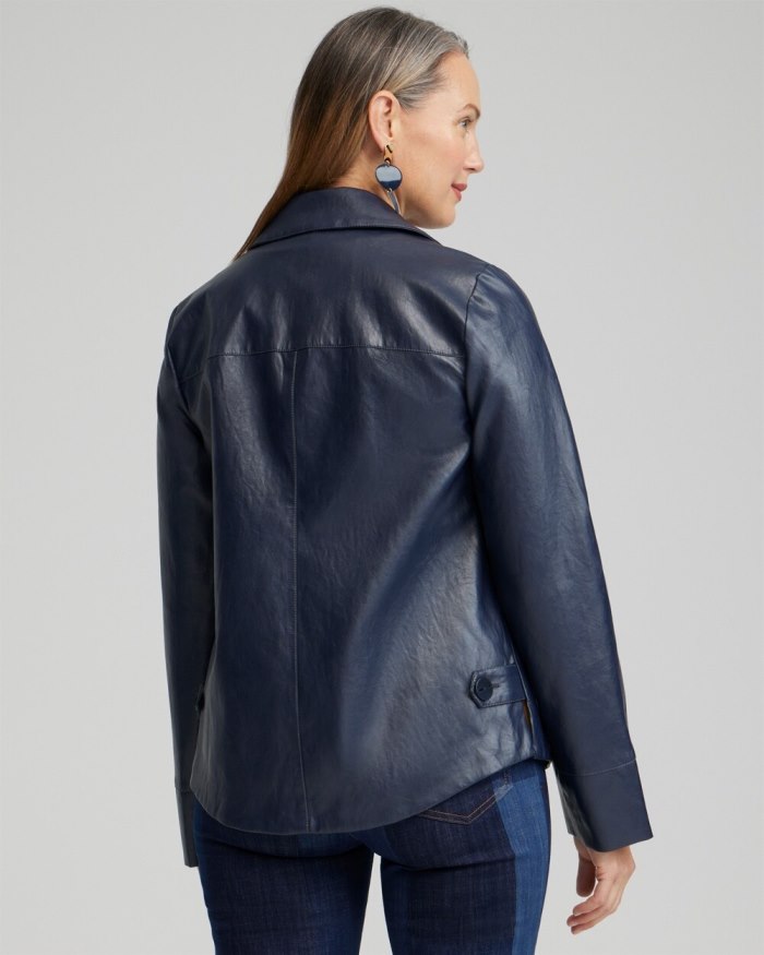 Chicos Faux Leather Cropped Jacket - Constellation Blue