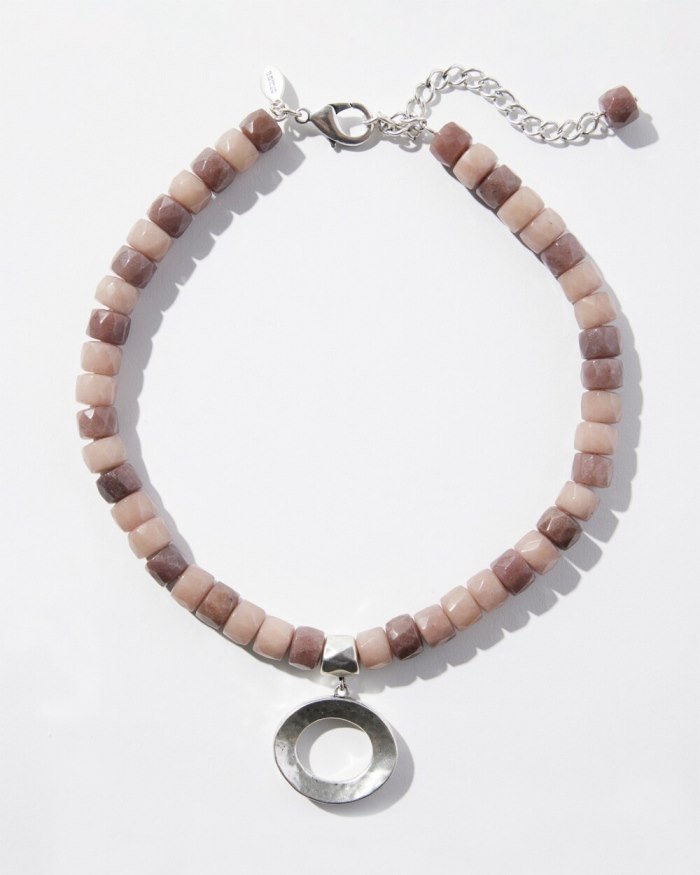 Chicos Jade Beaded Single Strand Necklace - Pink