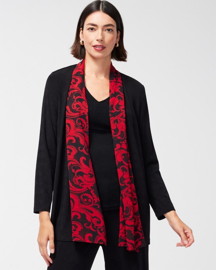 Chicos Travelers Chiffon Trim Scroll Print Jacket - Travelers Black