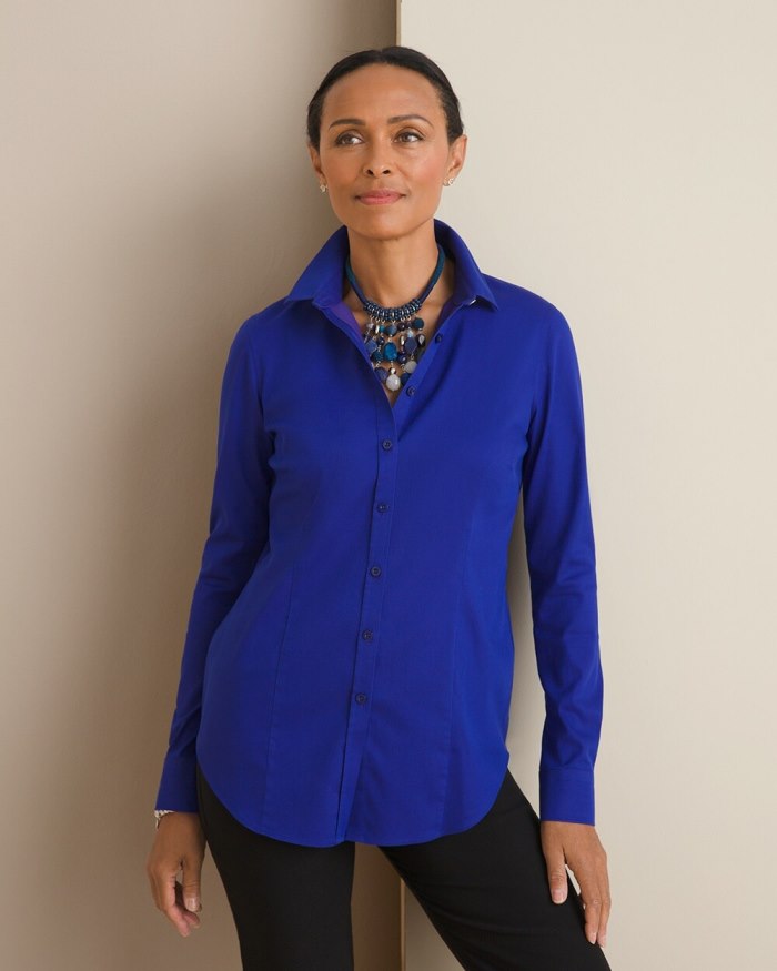 Chicos No-Iron Fitted Stretch Shirt - Magnetic Blue