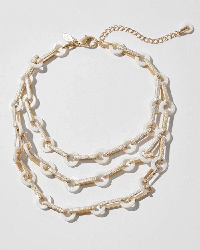 Chicos Mother of Pearl Multistrand Necklace - Gold/White