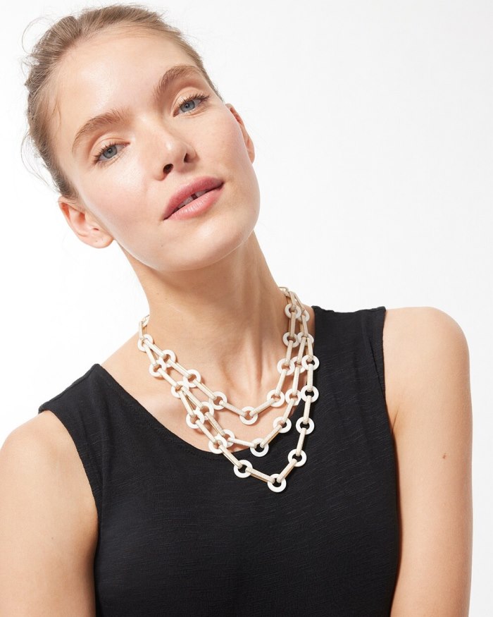 Chicos Mother of Pearl Multistrand Necklace - Gold/White