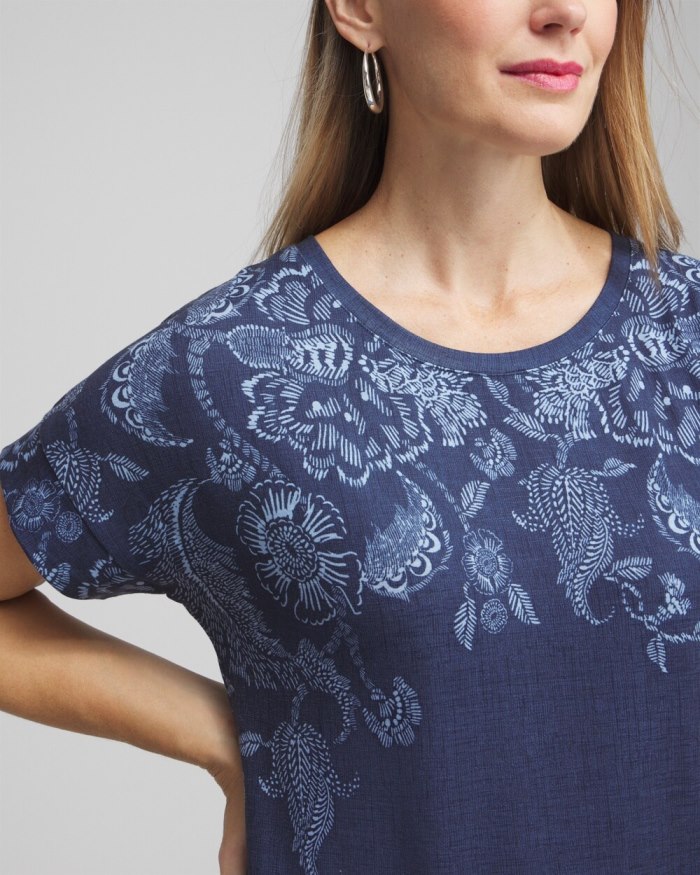 Chicos Zenergy Floral Drop Shoulder Tee - Classic Navy