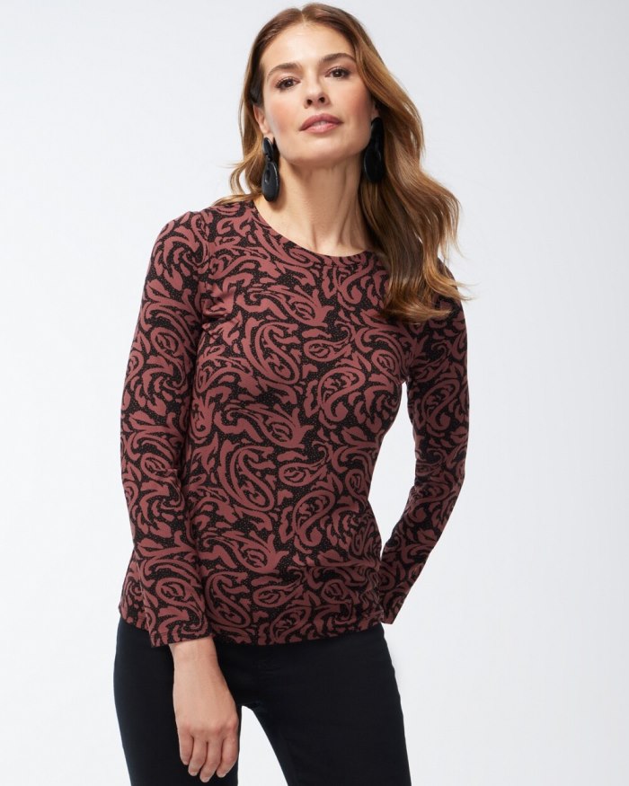 Chicos Touch of Cool Paisley Layering Tee - Black