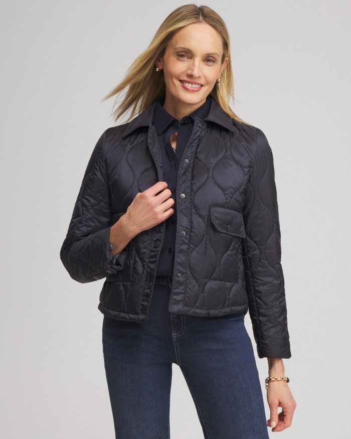 Chicos Cropped Quilted Jacket - Classic Navy