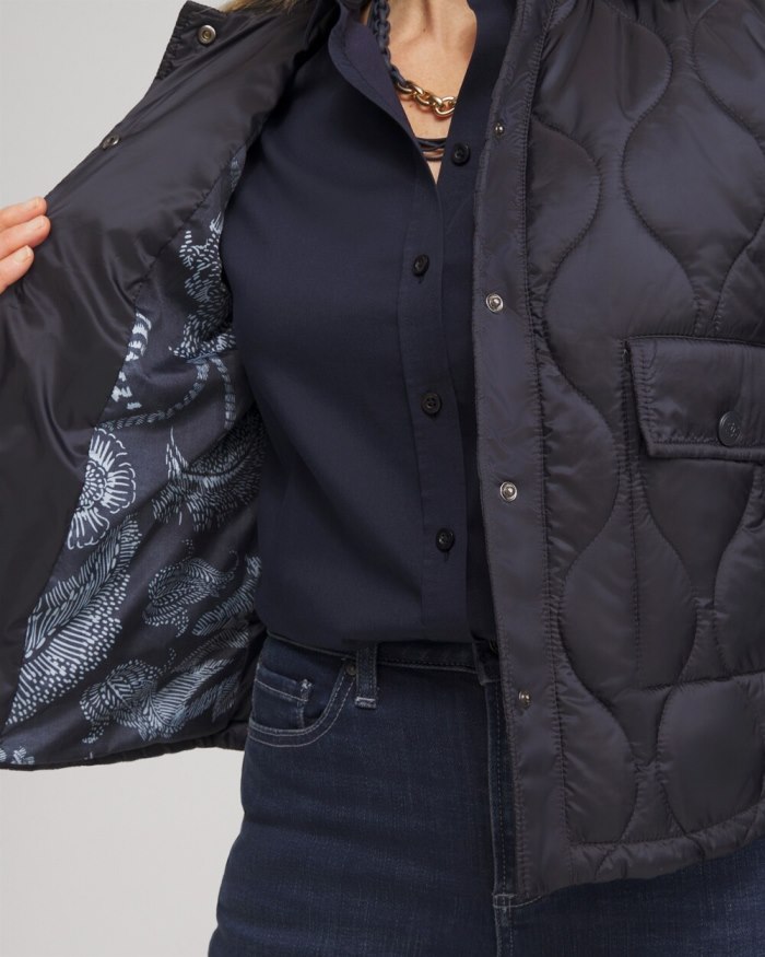 Chicos Cropped Quilted Jacket - Classic Navy