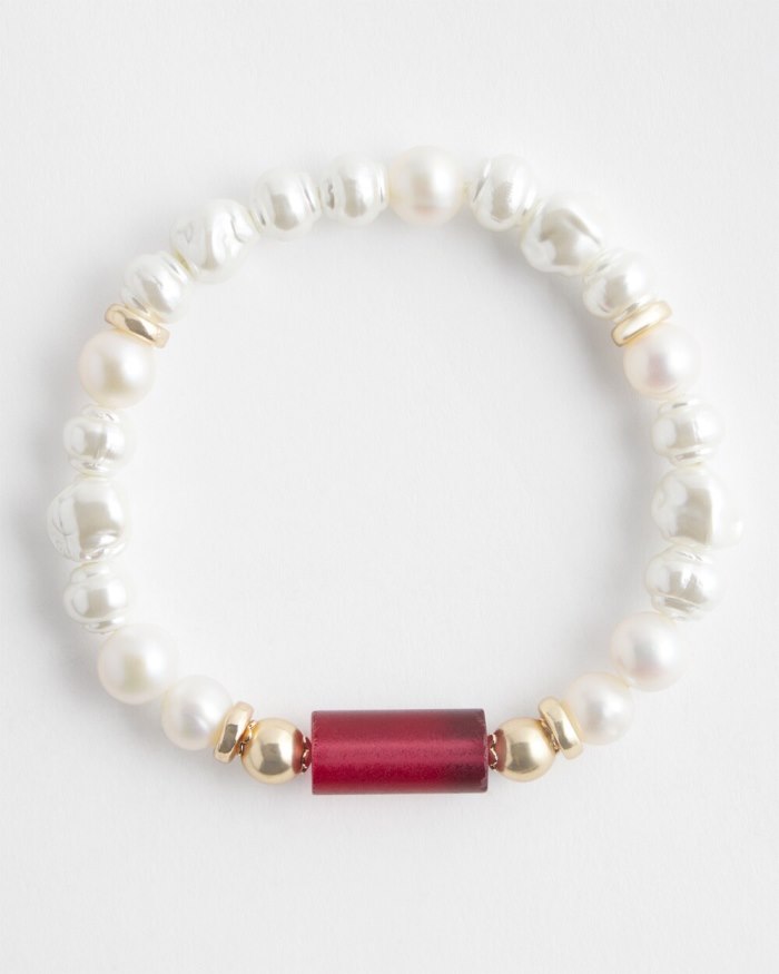 Chicos Fresh Water Pearl Stretch Bracelet - PINK BROMELIAD