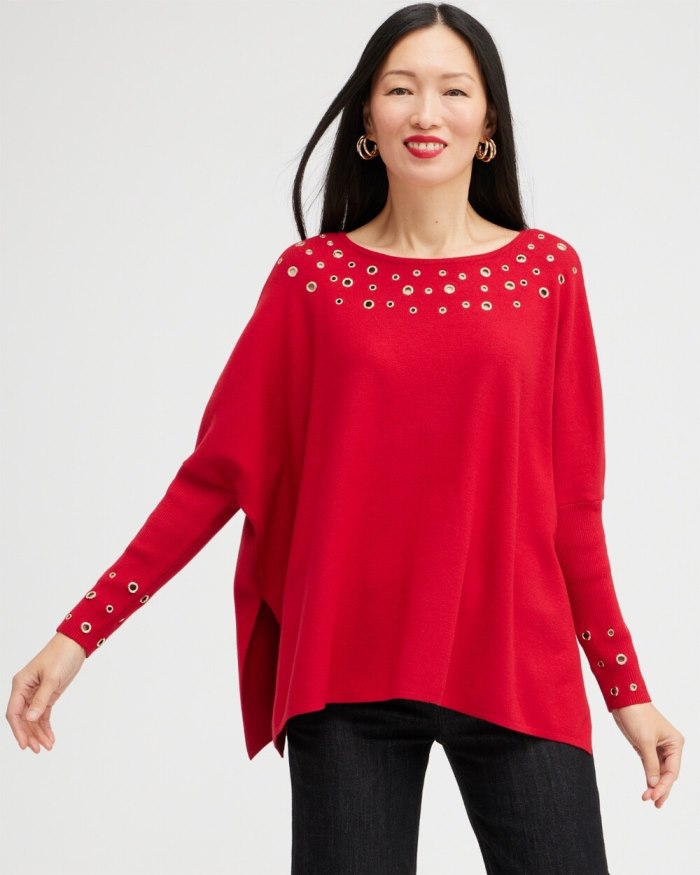 Chicos Grommet Detail Sweater Poncho - Wild Poppy