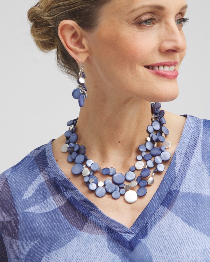 Chicos Blue Shell Multistrand Necklace - Blue Multi