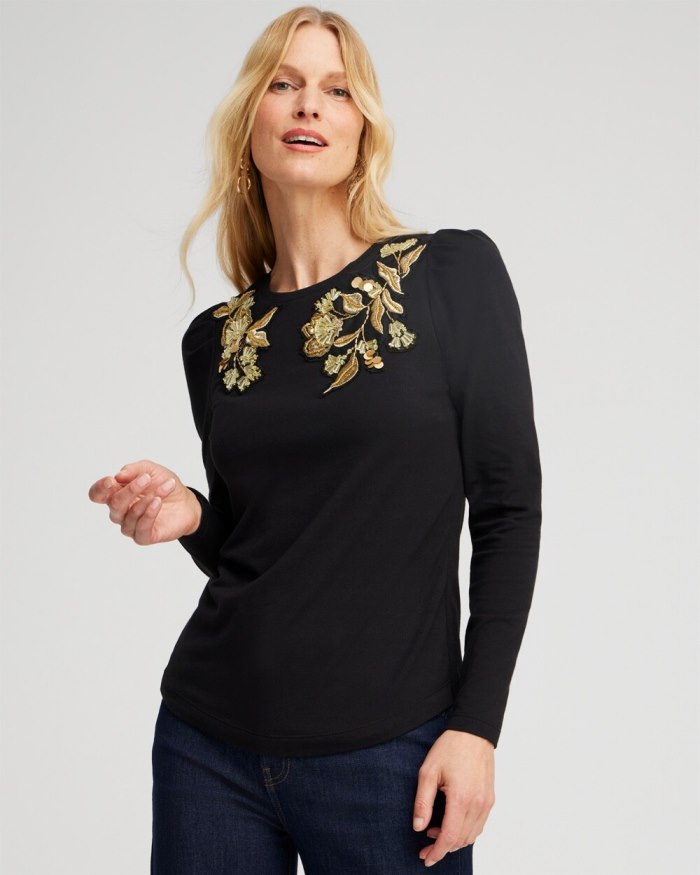 Chicos Black Embellished Top - Black