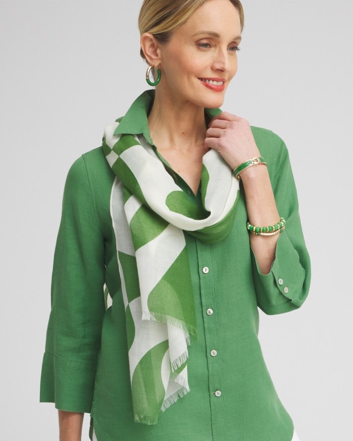 Chicos Modern Print Oblong Scarf - Green