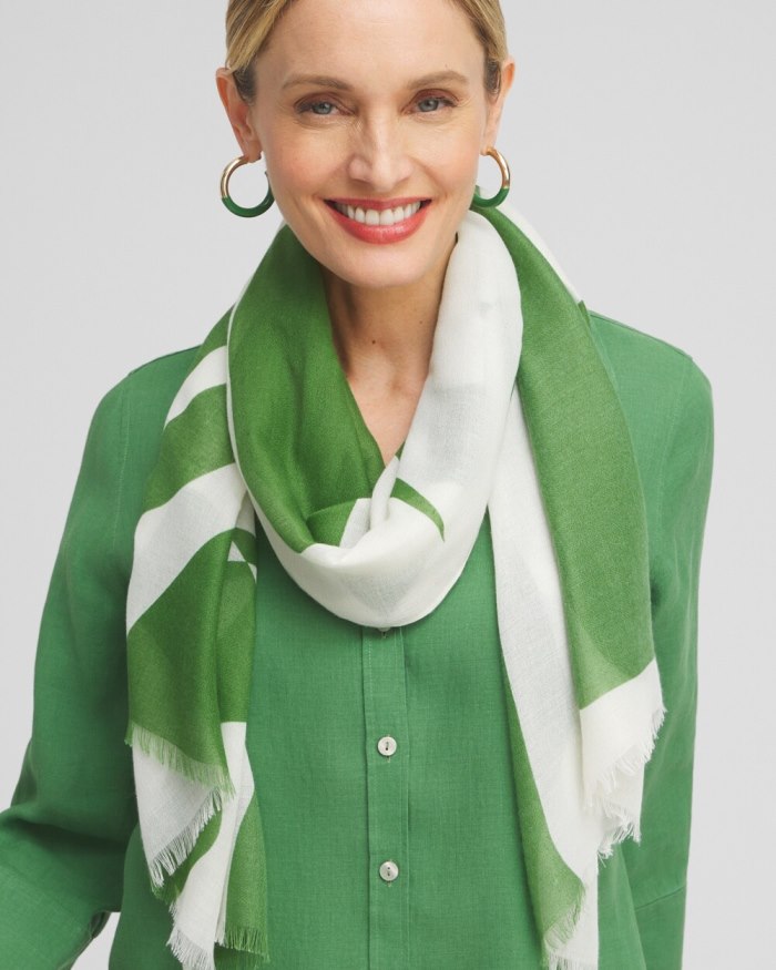 Chicos Modern Print Oblong Scarf - Green