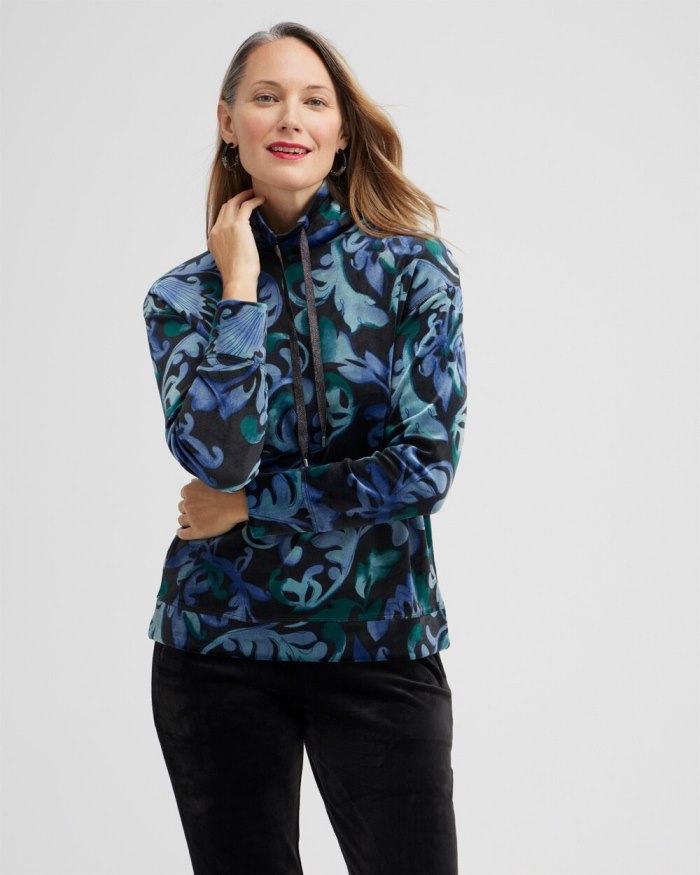 Chicos Zenergy Velour Funnel Neck Pullover - Enchanted Forest