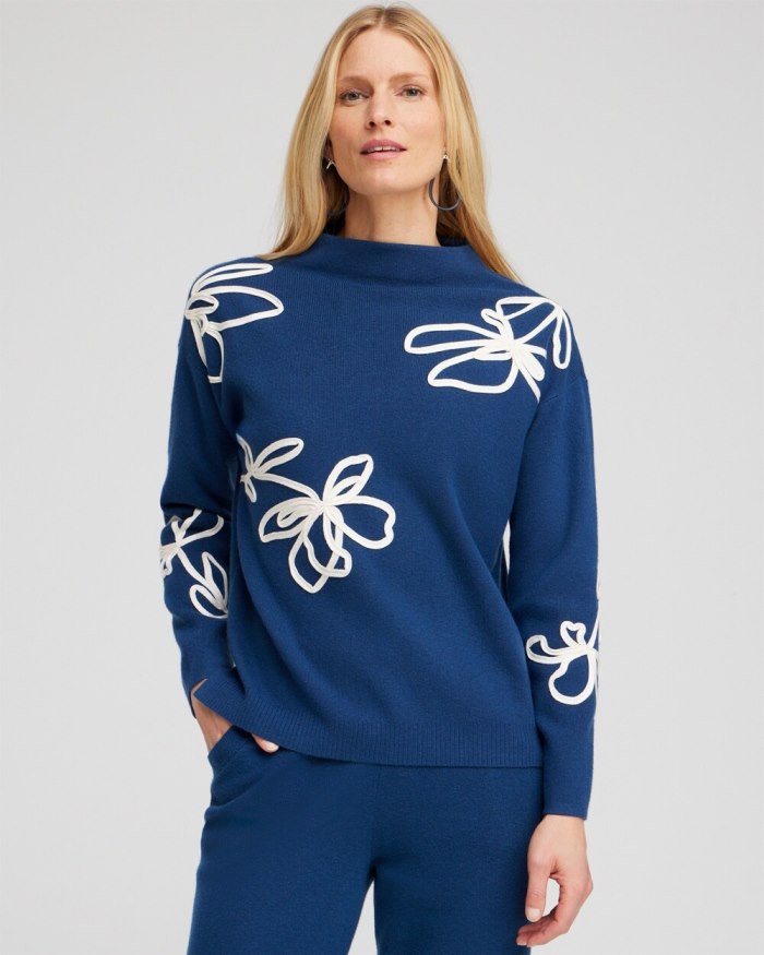 Chicos Zenergy Luxe Cashmere Blend Soutache Top - Azores Blue