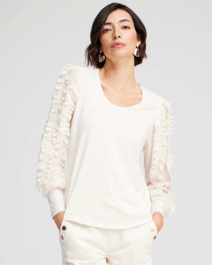 Chicos Chiffon Pleat Sleeve Tee - English Cream