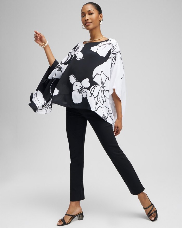 Chicos Black and White Floral Poncho - Black/White